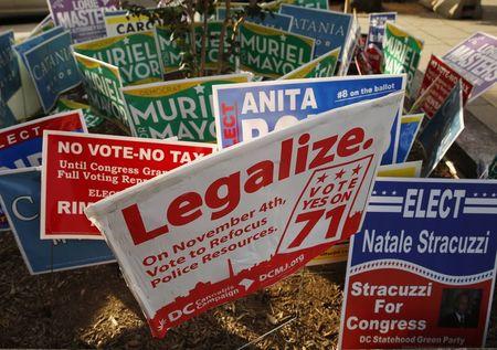 File photo of DC Cannabis Campaign sign with other signs in Washington