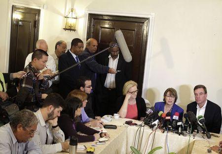 U.S. Senators Klobuchar, McCaskill and Warner attend a news conference in Havana