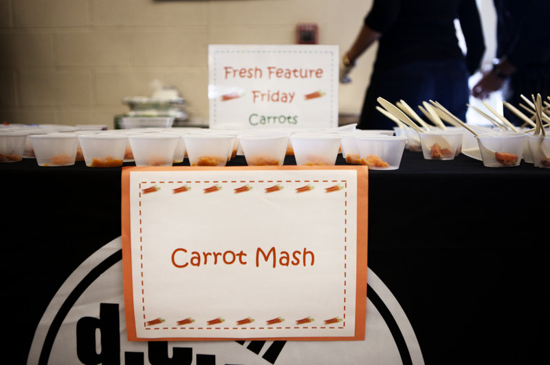 Samples of carrots cooked three ways are placed on a table for the kids at Walker-Jones Educational Campus, in Washington, D.C., to sample after they have finished lunch. The crowd favorite will later end up on the school lunch menu.
