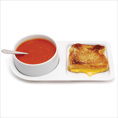 A soup and sandwich tray