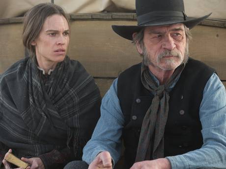 Swank in The Homesman with Tommy Lee Jones (Film still from the movie The Homesman/Downloaded from Panther)