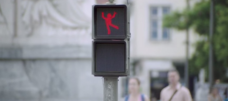 Dancing “don’t walk” man should be installed at every crosswalk immediately