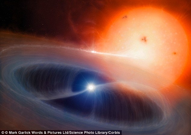 By watching the two stars with a telescope at the Calar Alto Observatory, researchers were able to find out the temperature and shape of each of the stars. Pictured is an artist's impression of a binary star system