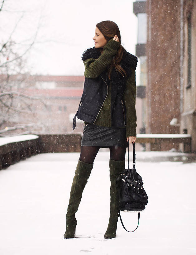 olive-green-sweater-with-mini-skirt-and-over-the-knee-boots-winter-outfit-bmodish
