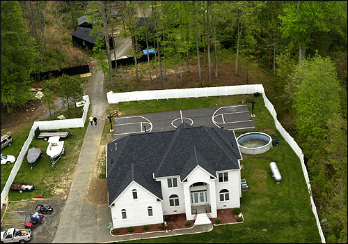 Aerial shot of Michael Vick's home with the dogs out back.