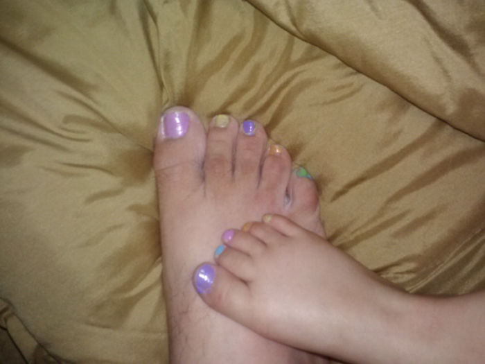 My 4 Y/O Daughter Decided To Paint My Nails To Match. Wouldn't Be So Odd But I'm A 28 Y/O Single Dad