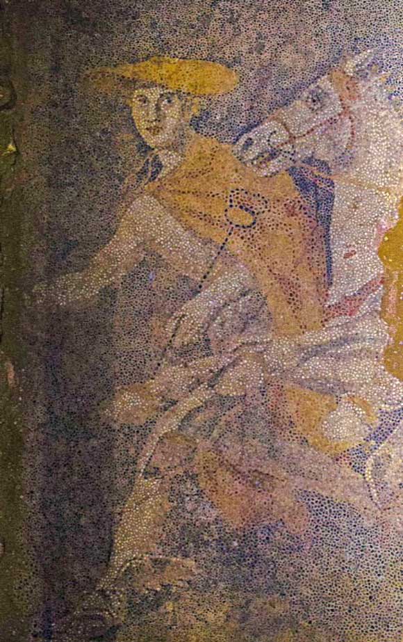 The Greek god Hermes is depicted in the mosaic. Image credit: Greek Culture Ministry.