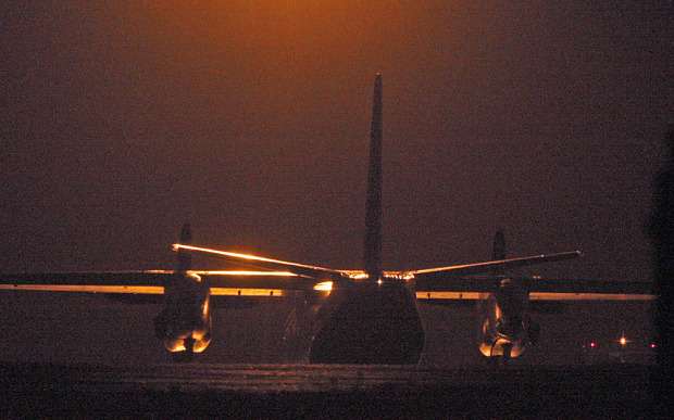 The cargo plane parked at Stansted on Wednesday evening waiting to take off again