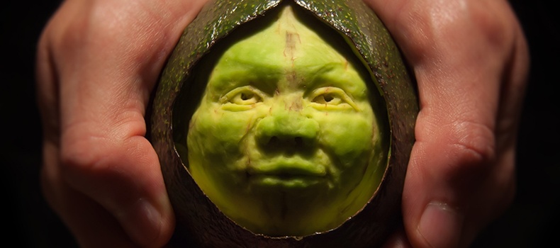 Fruits and veggies transformed into lifelike face sculptures