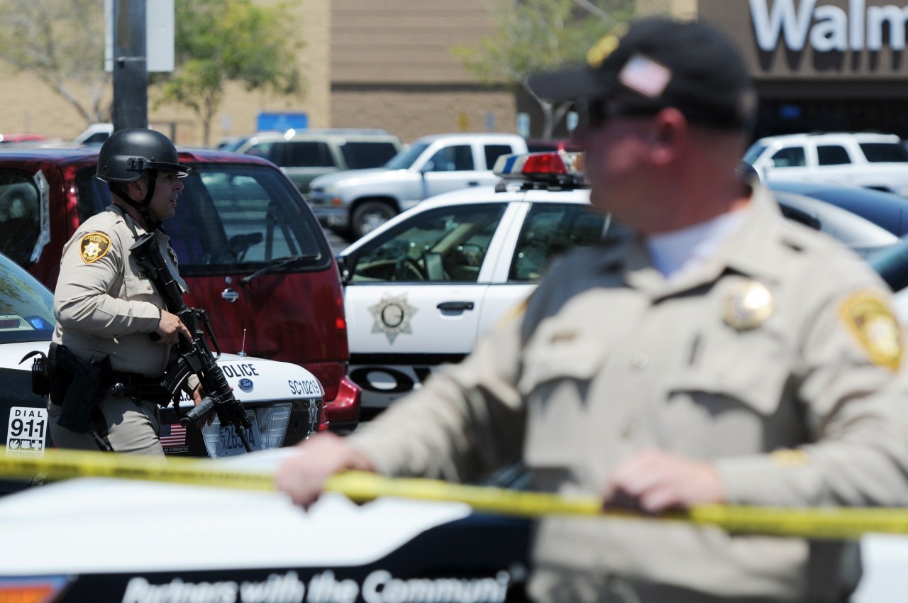 Las Vegas police on the scene of the June 2014 deadly rampage carried out by extremists Jared and Amanda Miller. (AP Photo/Las Vegas Review-Journal, Eric Verduzco)