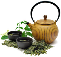 Green Tea With Pot And Cups