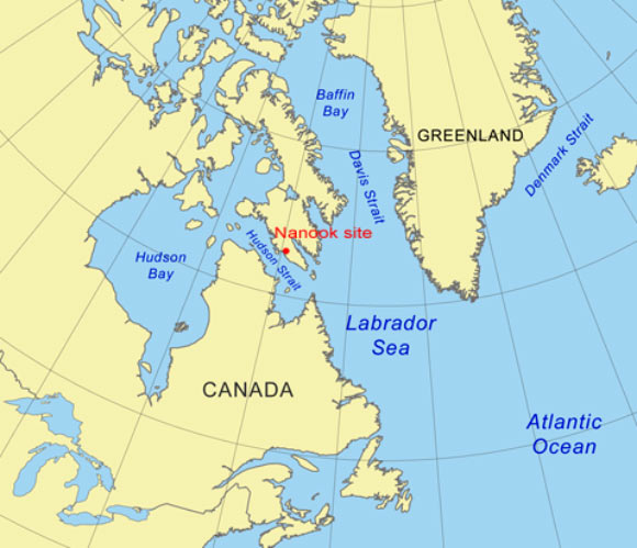 Map showing location of the Nanook site, Baffin Island, Canada.