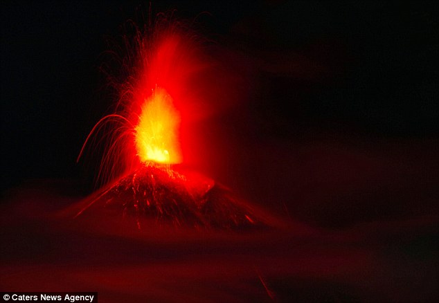 The eruption was so powerful it created a lava fountain one kilometre high in Kamchatka, far eastern Russia, known as the Land of Volcanoes