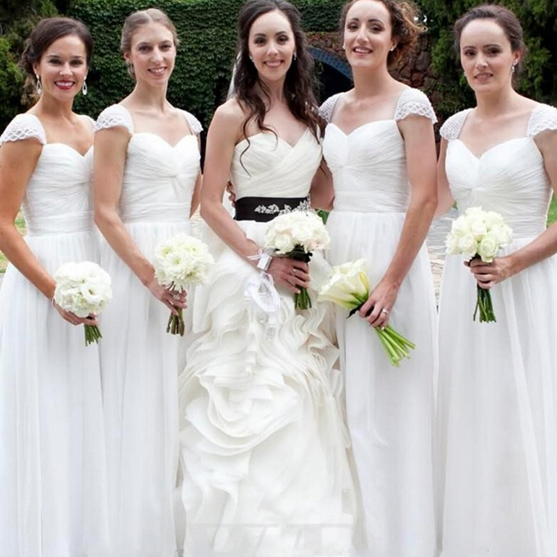 Robes longues blanche avec mancheron pour mariage