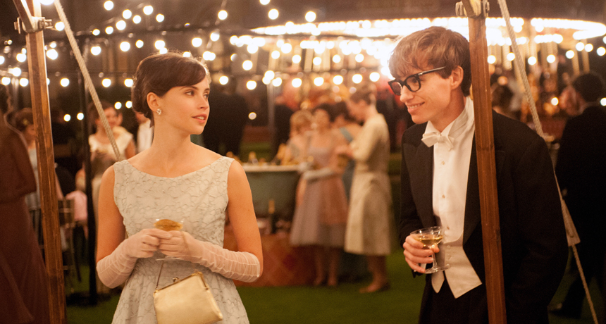 The challenging but rewarding relationship between Stephen (Eddie Redmayne) and Jane (Felicity Jones) Hawking plays a central role in The Theory of Everything.