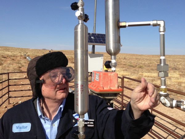 Geologist Martin Cassidy, who co-authored the new study, samples a gas well at Bravo Dome, the world's largest natural CO2 reservoir.