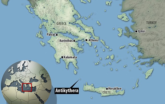Antikythera (highlighted) which now has a population of only 44, was once one of antiquity's busiest trade routes, and a base for Cilician pirates, some of whom once captured and held the young Julius Caesar for ransom. He later had them all captured and crucified