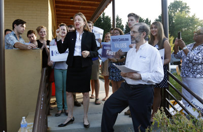 U.S. Senator Kay Hagan addresses a welcoming crowd and young campaign supporters at her campaign field office September 19, 2014 in Chapel Hill, N.C. Hagan was in Chapel Hill to rally her staffers and supporters from Orange and Durham counties to get out the vote against her opponent, NC House Speaker Thom Tillis in this November's election. (Harry Lynch/TNS/ZUMA Wire)
