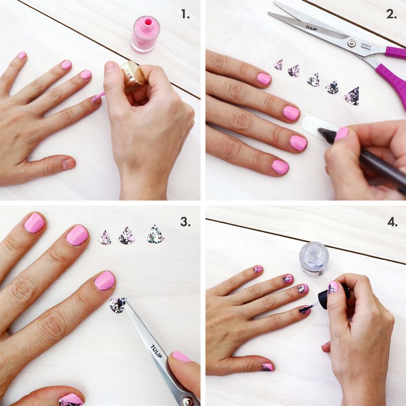 Use nail stickers to create geometric shaped prints on nails (click through for tutorial)  